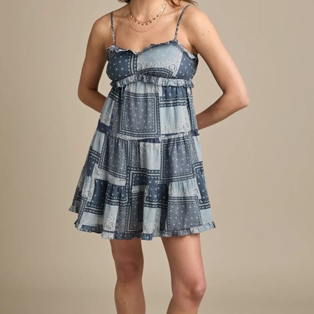 Lucky Brand Patchwork Ruffle Tiered Mmini Dress
